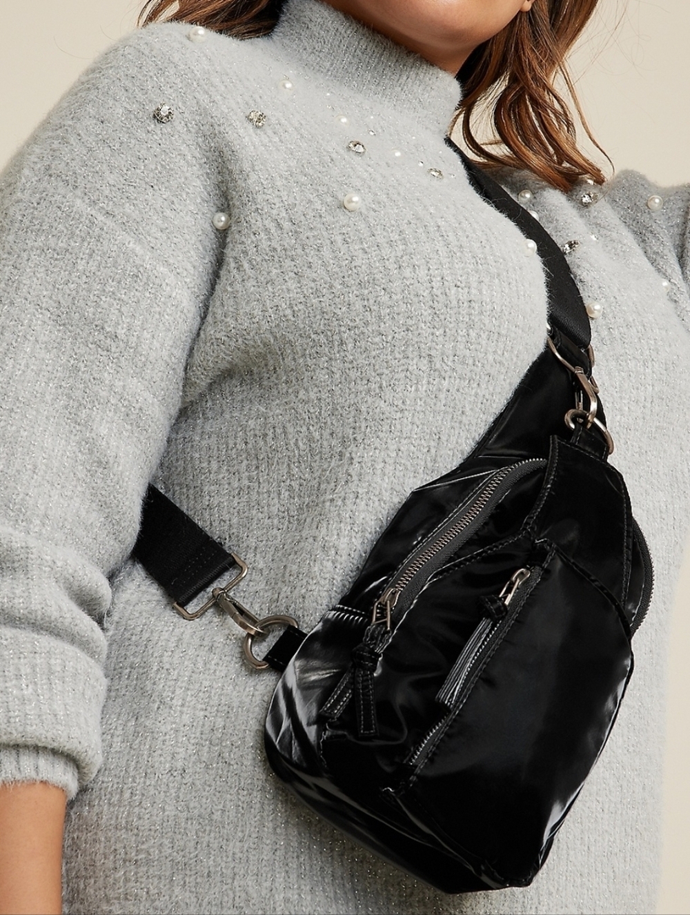 Maurices Shiny Black Crossbody Bag